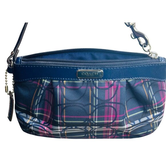 Coach Blue Tartan Plaid Canvas/Leather Wristlet Purse - Picture 7 of 7